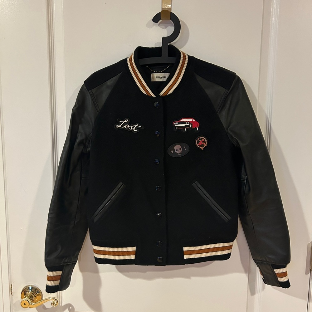 Vintage coach black bomber jacket with leather sleeves